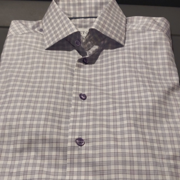 Eton Men's Contemporary Fit Stretch Plaid Dress Shirt in Light Pastel Purple at - Picture 2 of 4